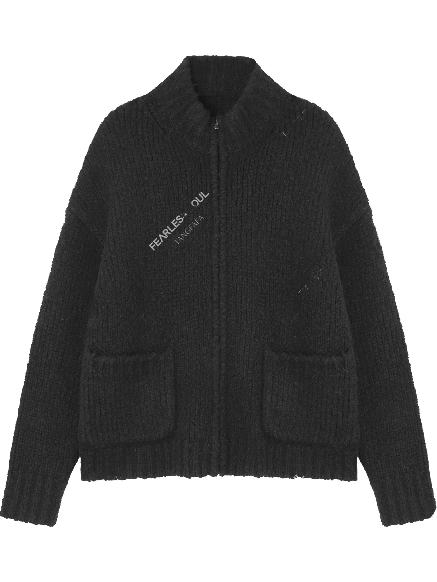 

Женский теплый вязаный свитер Tfa, повседневный кардиган на молнии, свободный крой, из смесовой шерсти, комфортный