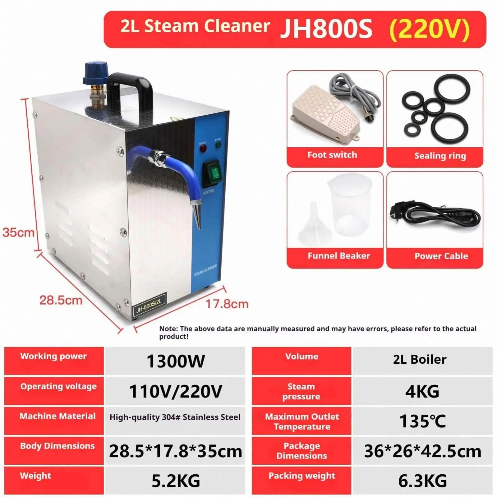 Professional 4 Bar Pressure 2L 1300W Jewelry  Steam Cleaner 110/220V High Quality Industrial Cleaning Machine