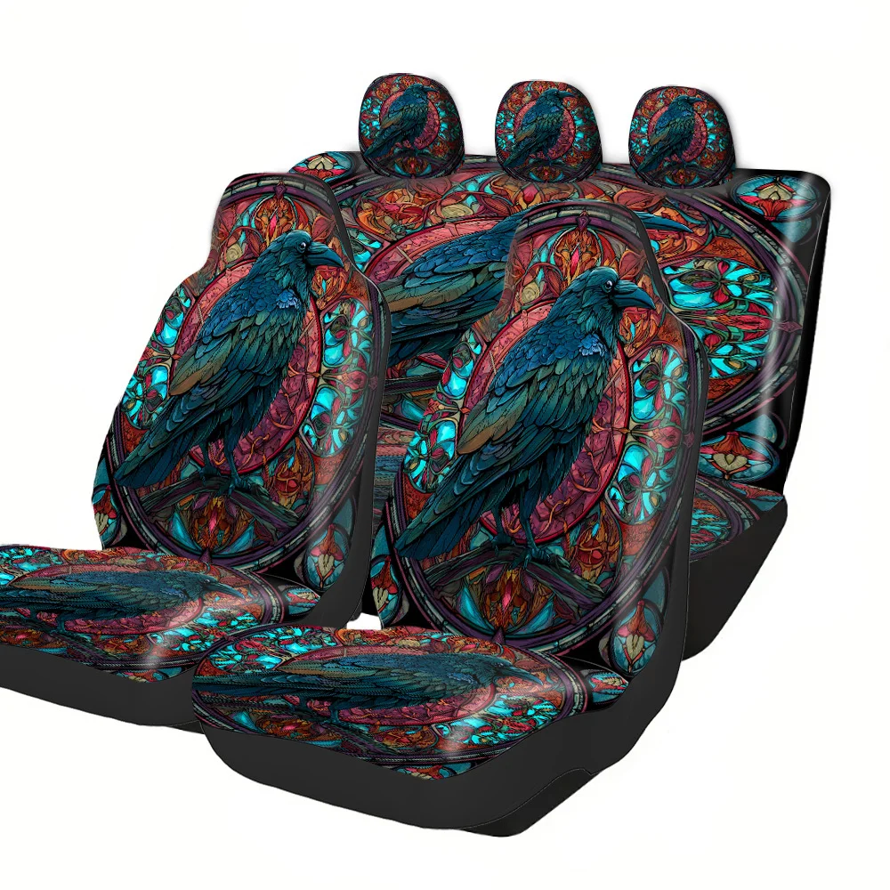 2-5 Seat Set Car Seat Covers Crow Stained Glass Window Premium Covers Perfect Fit For Truck SUV Off-road Car Festive Halloween