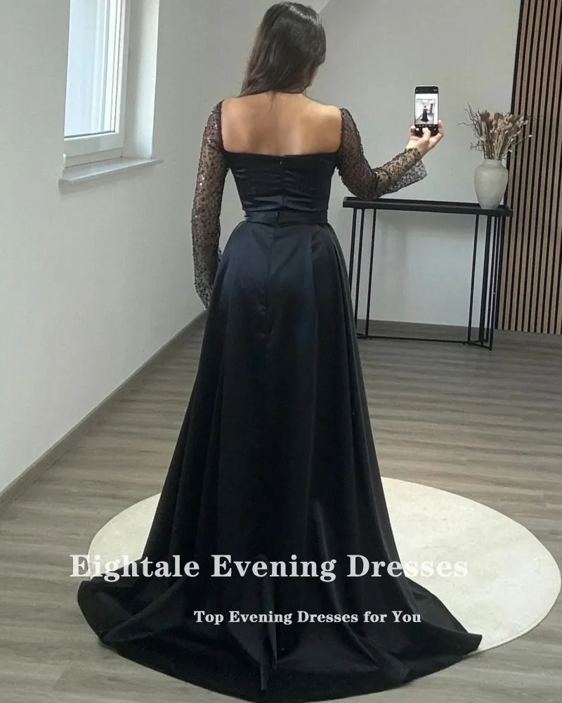 Eightale champanhe noite vestidos com saia destacável personalizado mangas compridas Prom Party vestido casamento sukienki na studniówkę