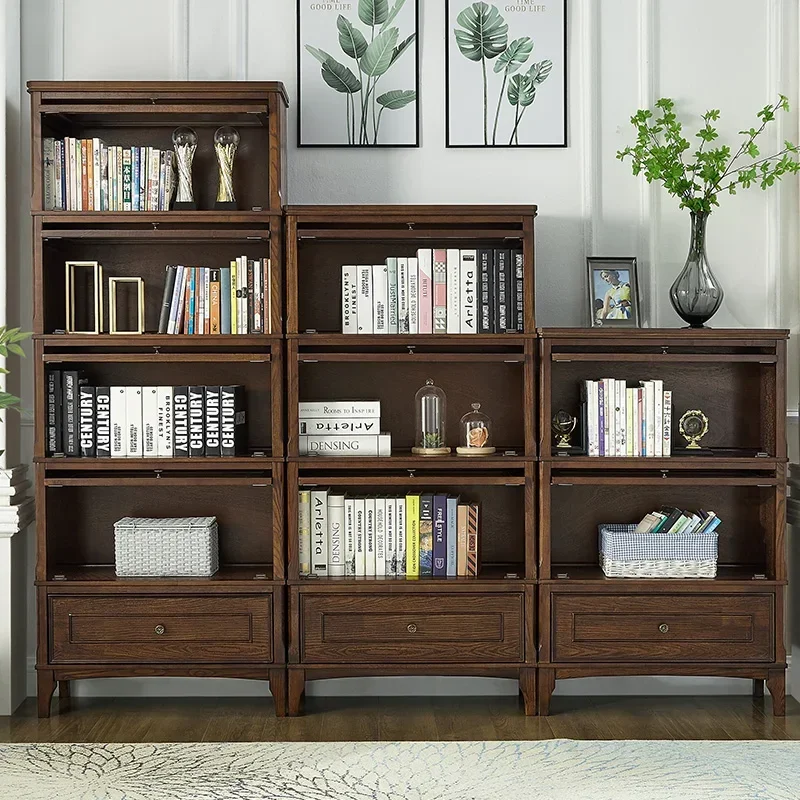 American Solid Wood Bookcase & Floor-to-ceiling Household Shelf & Study Combination Modern Simple Dust-proof Storage Box