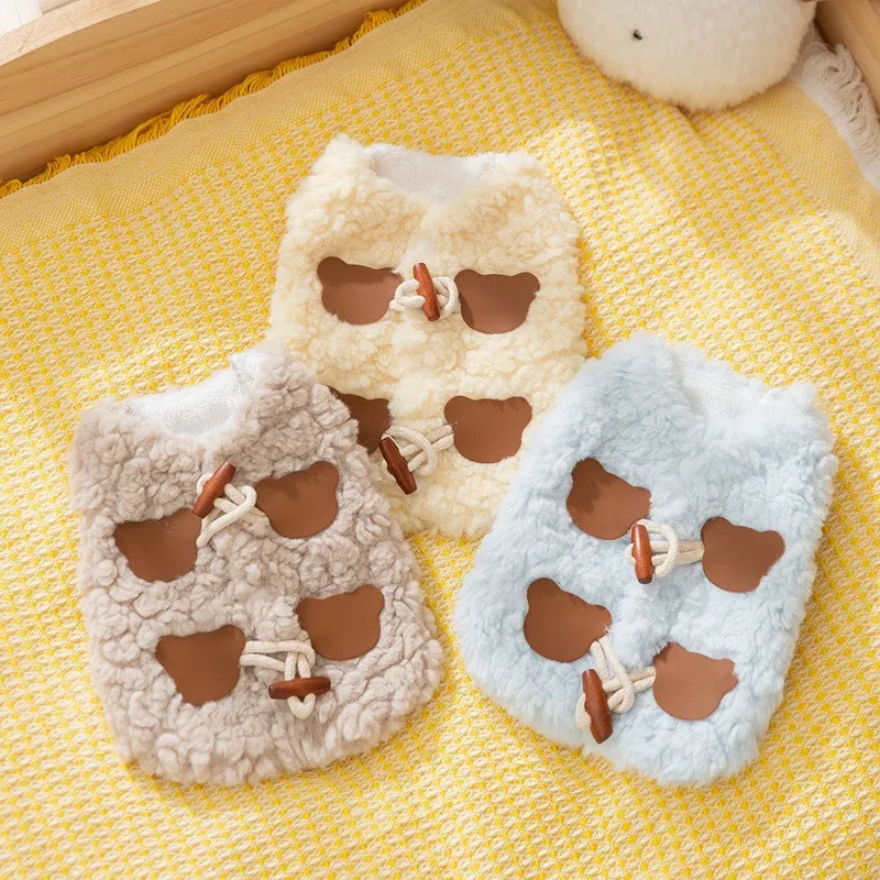 Horn Button Lamb Wool Dog Clothes Kawaii Soft Jacket Small Dogs Clothing Cat Fashion Outfits Cute Winter Maltese Pet Products