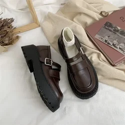 Brown Luxury Leather Casual Round Toe Ladies Footwear Japanese Style Lolita Gothic Women's Shoes Platform Buckle Mary Jane 39 E