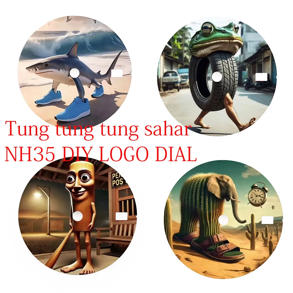 

Watch Dial 28.5mm nh35 Dial Tung tung tung sahar Color Printing Custom Dial Watch Face Suitable For NH35/36 Movement Watch Parts