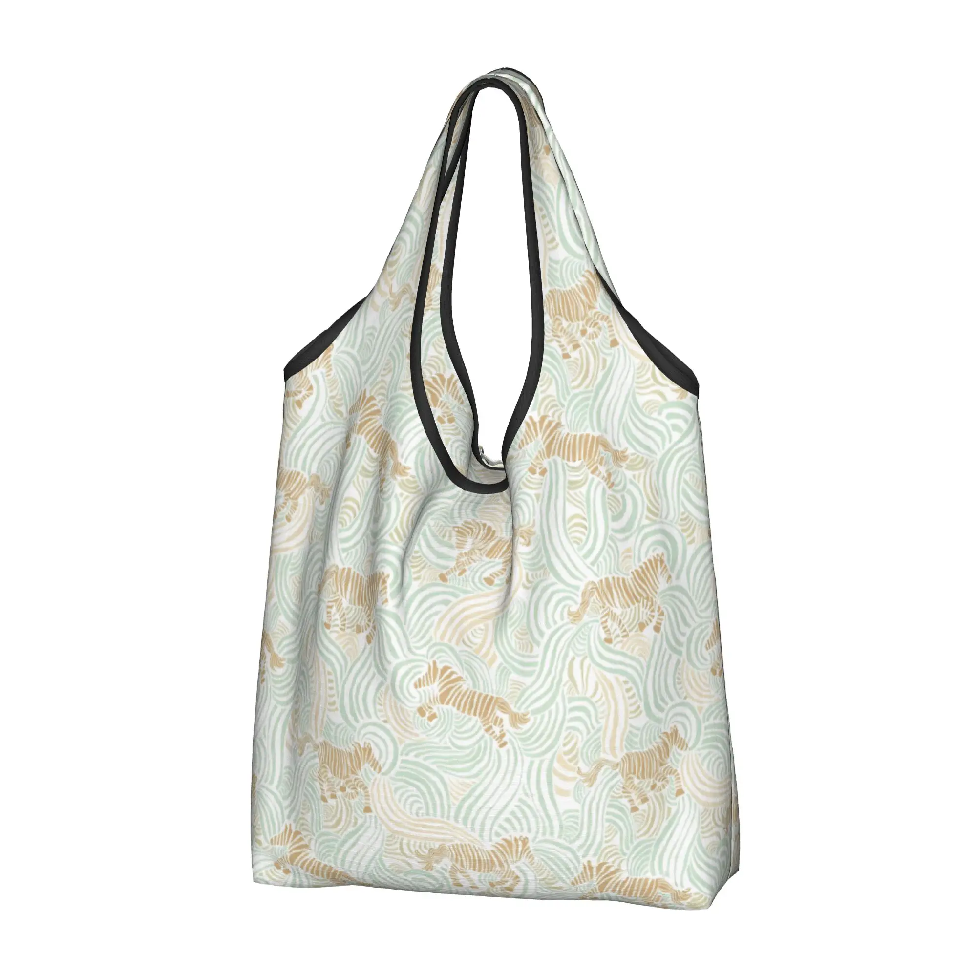 Custom Vibrant Zebra  Shopping Bag Women Portable Large Capacity Groceries Wild Animal Print  Tote Shopper Bags