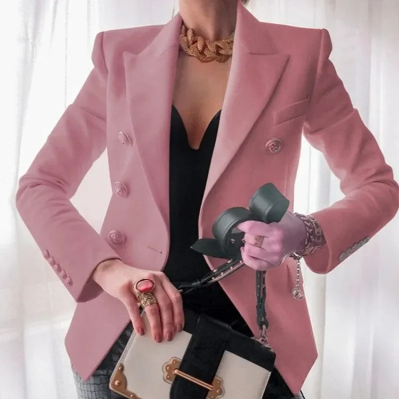 

White Blazer Women 2025 TOP QUALITY Slim Elegant Blazers Jacket Women's Fitting Metal Lion Buttons Double Breasted Blazer Femme