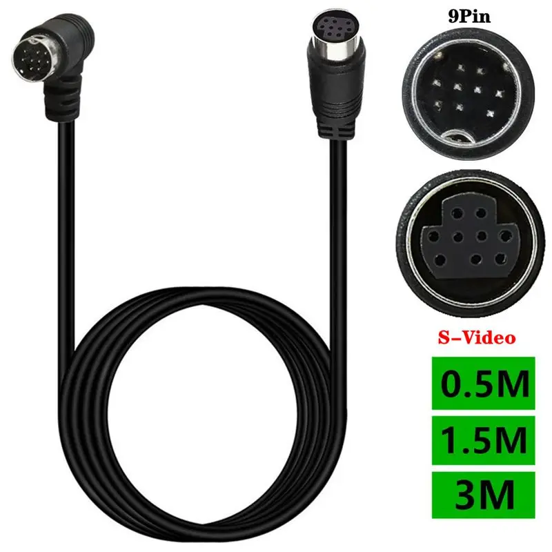 90 Degree Bend Mini DIN 9-Pin Male to Female Computer S-Video Terminal Video Cable 9-Core Mini DIN Audio and Video DVD Cable