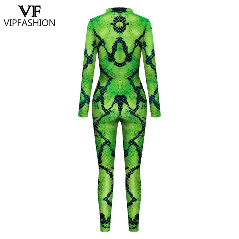 VIP FASHION Top Animal Sexy Jumpsuit Women Snake Pattern Halloween Costumes For Women Zentai Carnival Nightclub Party Cosplay