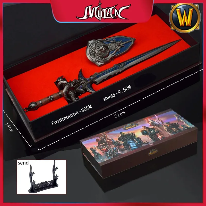 Game World of Warcraft Series 30cm Frostmourne Shield Gift Box Metal Samurai Model Collectible Home Decoration Craft Toys Sword