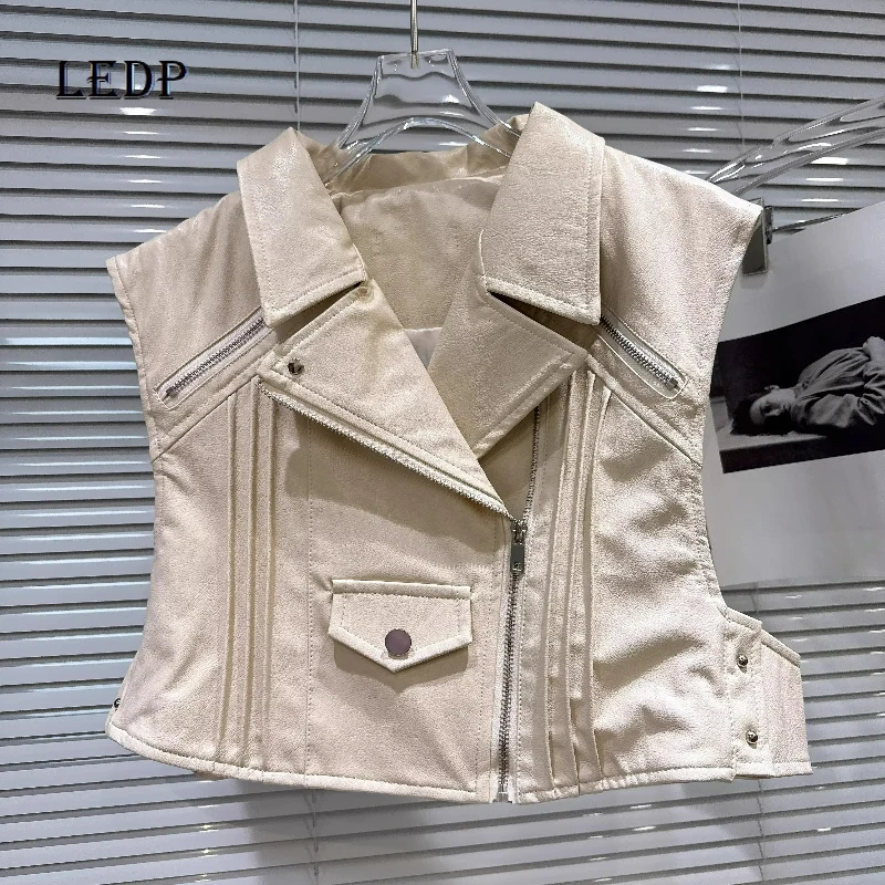 

Retro Design Versatile Women's Vest Coat 2026 Spring New Sweet Cool Hot Girl Metal Zipper Lapel PU Leather Vests Jackets Ladies