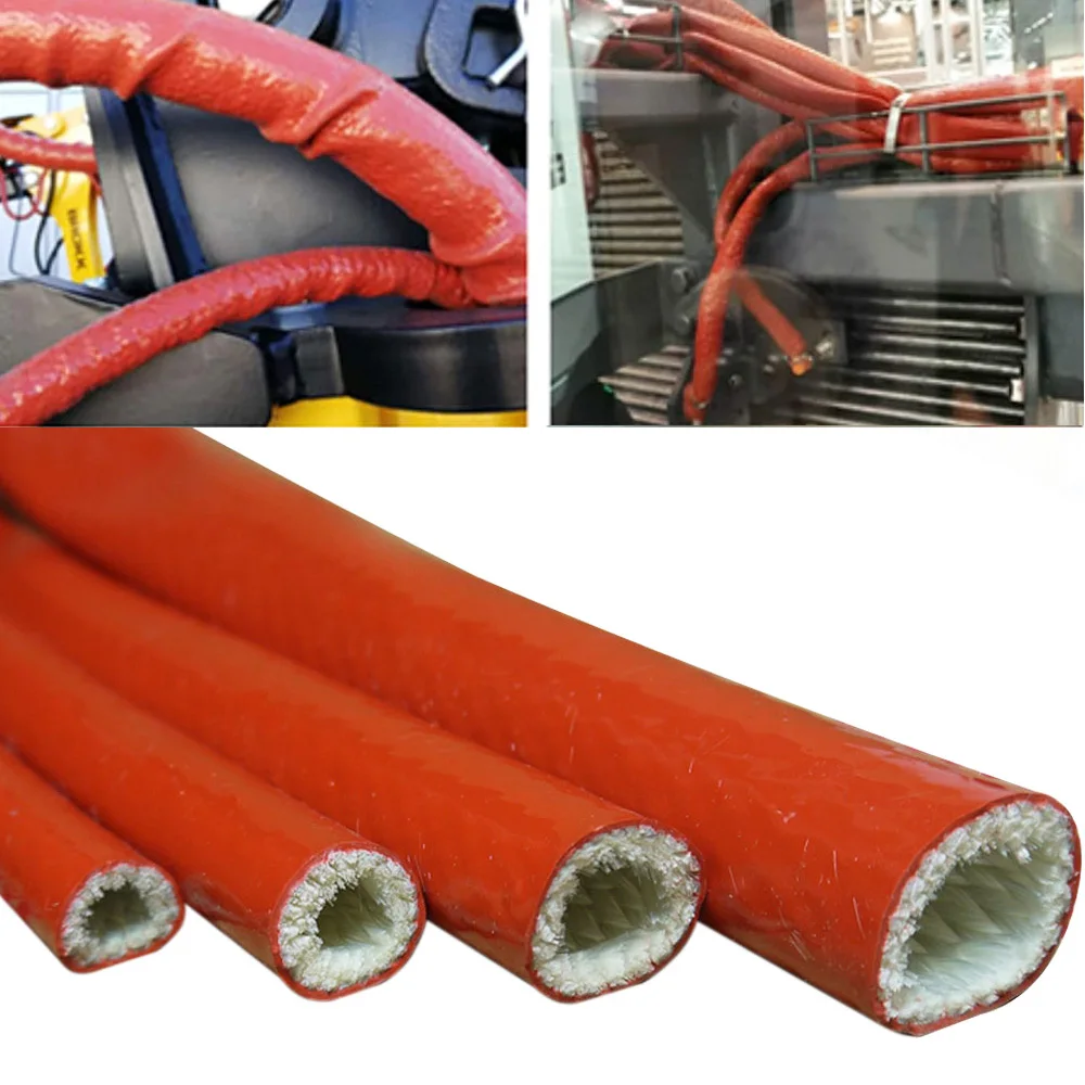 Silicone Coated Fireproof Insulation Tube Fire Sleeving 4mm to 130mm High Temperature Resistant Fiberglass Heat Shield Sleeve