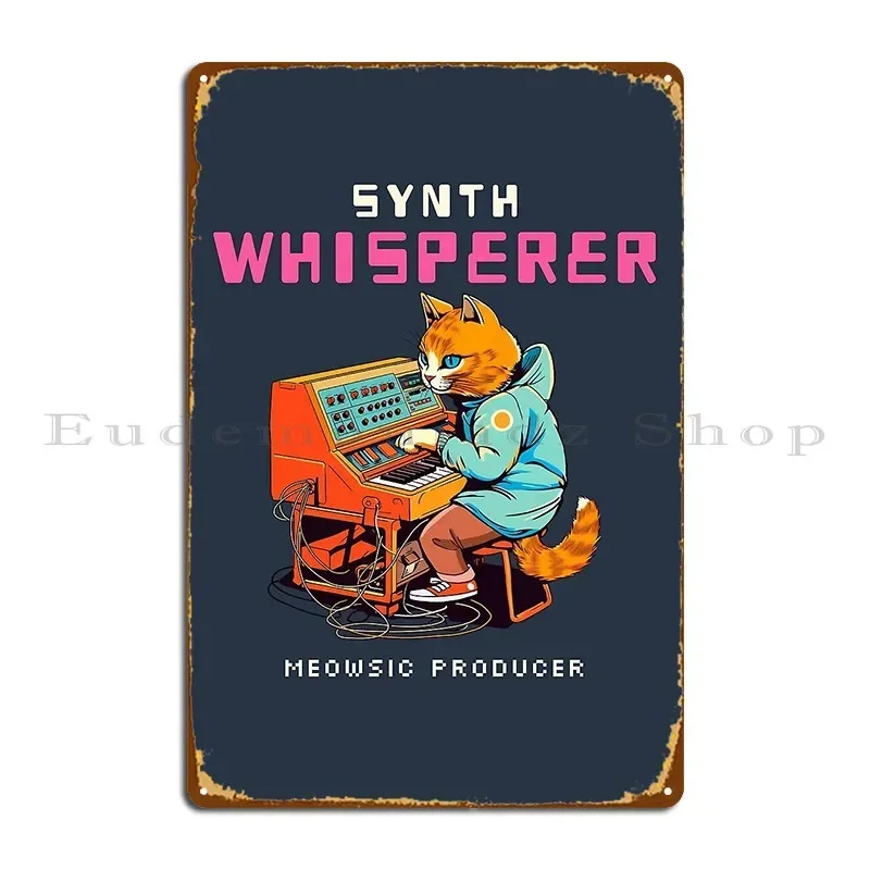 Music Producer Cat Synthesizer Metal Plaque Club Bar Club Designing Pub Design Tin Sign Poster