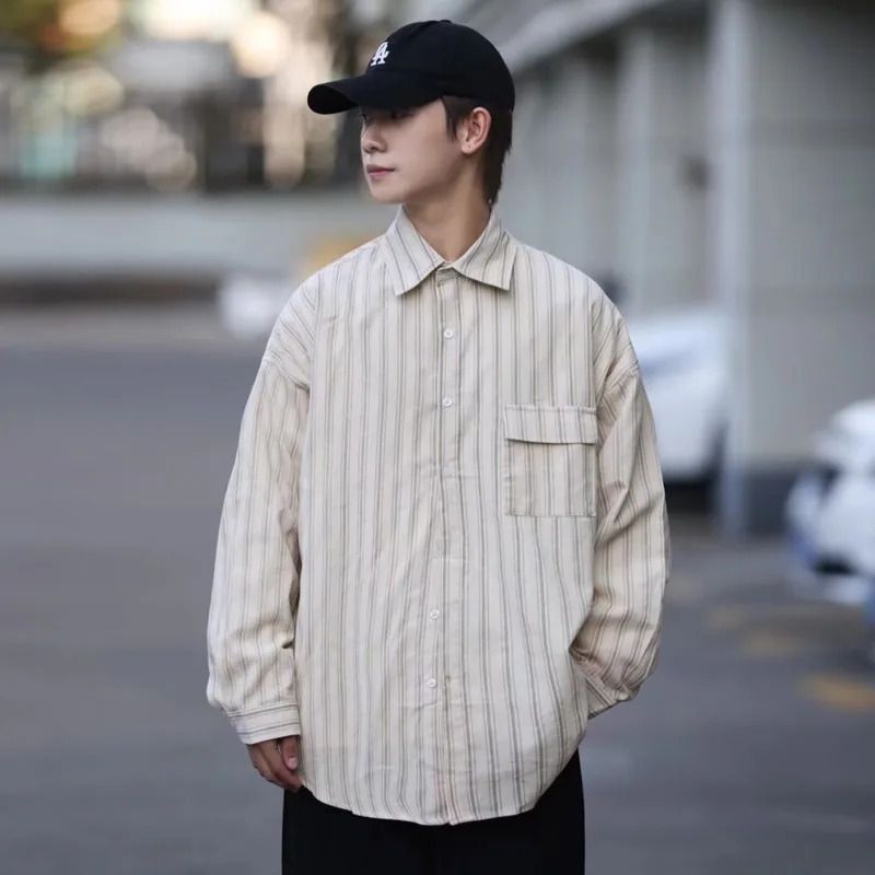 Long Sleeve Shirt Men Design Solid Color Vintage Workwear Casual Wear Classic Fit Button Up Lightweight Cotton Blend All Season
