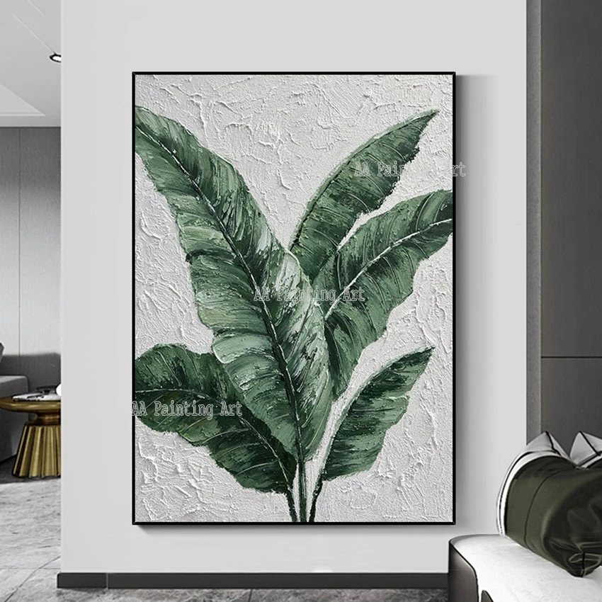 

Abstract Acrylic Green Leaves Oil Painting, Decorative Unframed Wall Canvas Picture, Art, 100% Handmade Wall Paintings, Artwork