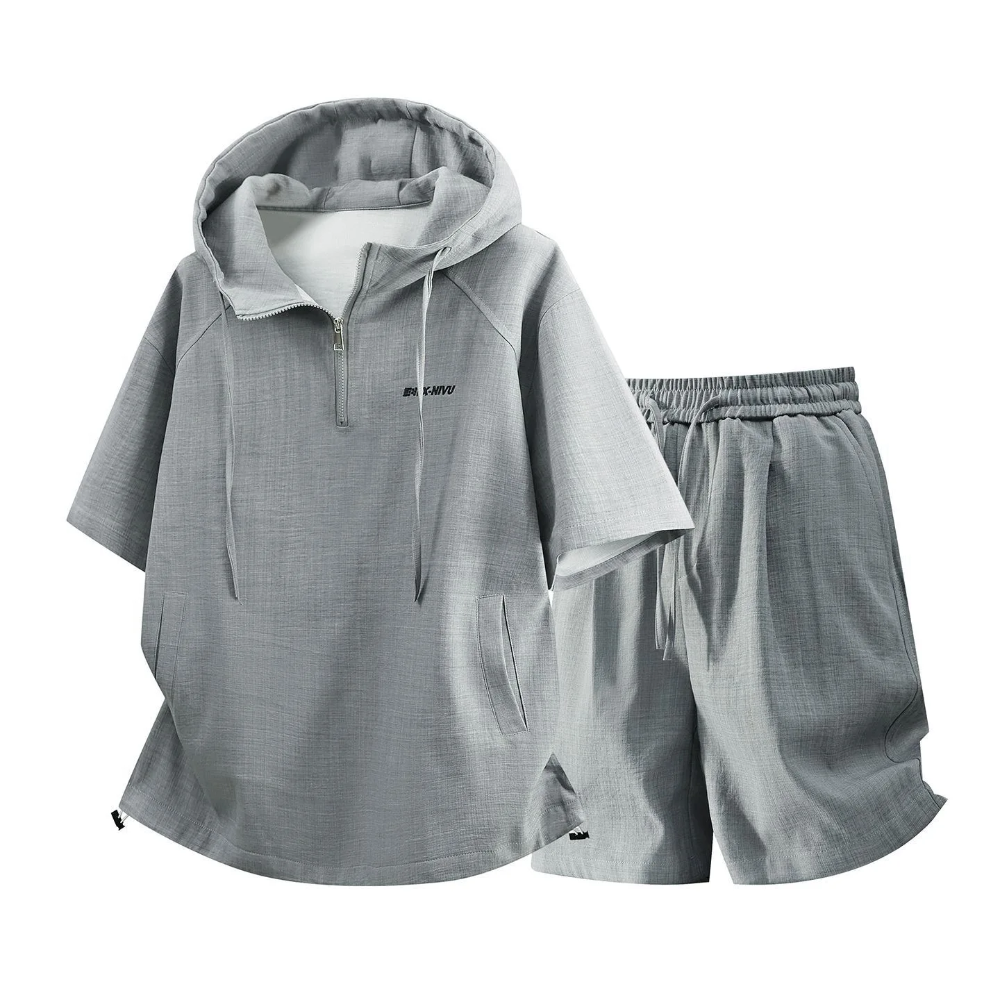 

Summer New Fashion Trendy Sports Running Short Sleeve Hooded T-shirt Set Men's Casual Loose Plus Size Two-Piece Set M-3XL
