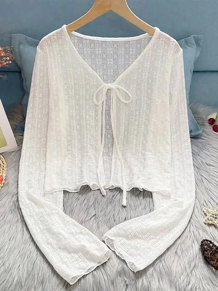 

Summer Thin Bow Color ort Women's T-irt 2024 Autumn Linen Fabric Ladies' Knitted Wear Casual Faion Fem Tops