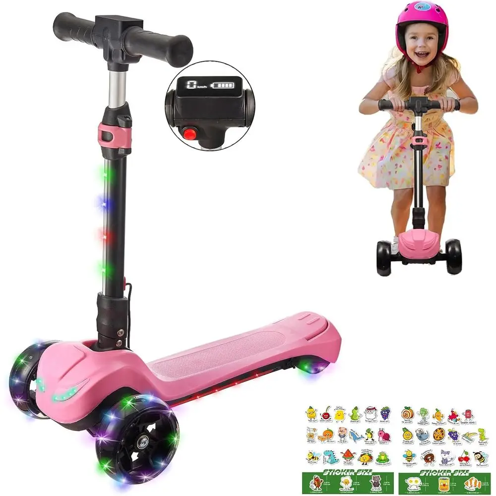 

3-Wheel Electric Scooter for Kids 3+: LCD Display, LED Lights, Adjustable Height, 5MPH Speed, Long-Range Battery