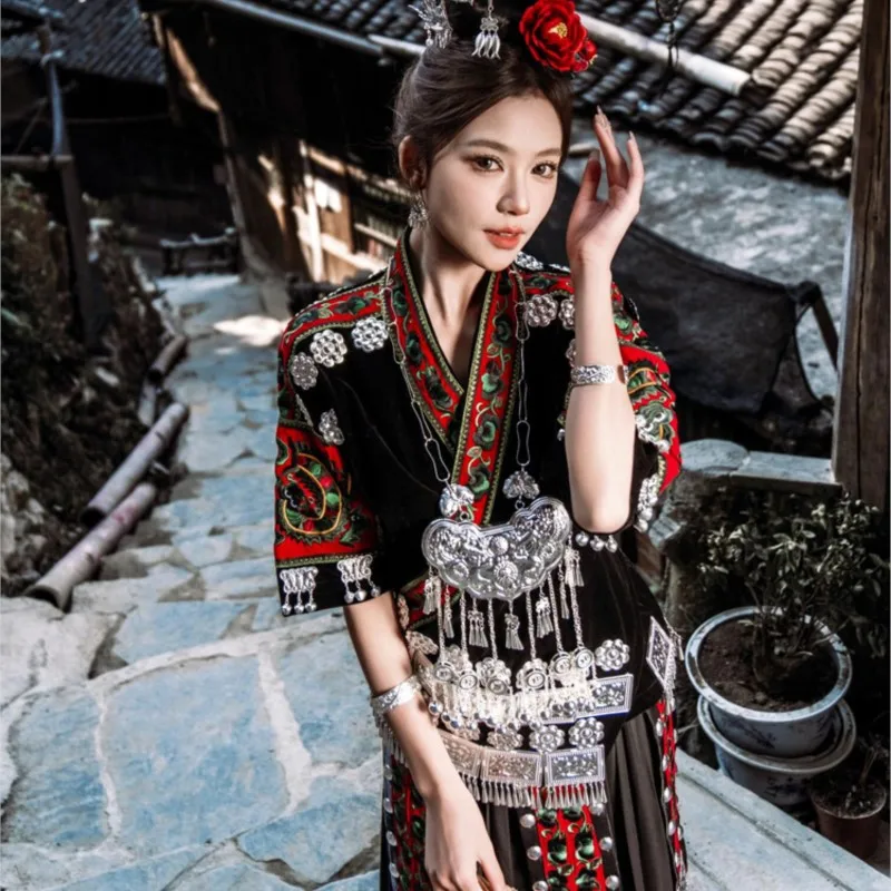 伝統的な半袖民族衣装女性エスニックスタイル女の子写真撮影歓迎ダンス衣装