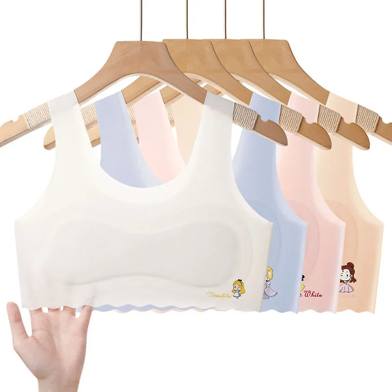 

3pcs Girls Solid Color Bra Teen Developmental Vest Bra Pupil Thin Ice Silk Seamless Middle School Students Comfortable Underwear