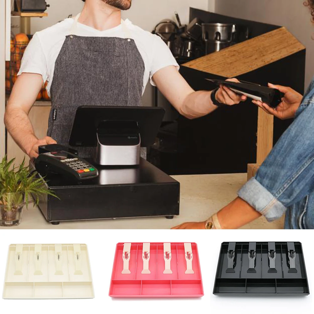 4 griglia registratore di cassa vassoio cassiere cassetto moneta con Clip Hotel supermercato cassetto monete negozio classificare organizzatore