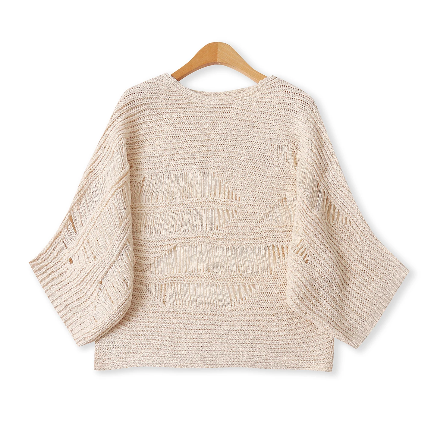 

Женский осенний вязаный свитер Long Sve с вырезами, дизайн Bat Wing Sve, удобный крой, круглый пуловер Ne Faionabl...