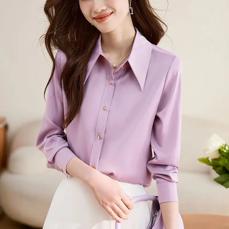 Spring Autumn Business Casual Interior Lapping Ladies Solid Color Women\'s Clothing Tops Office Lady Shirts Fashion New Blouses