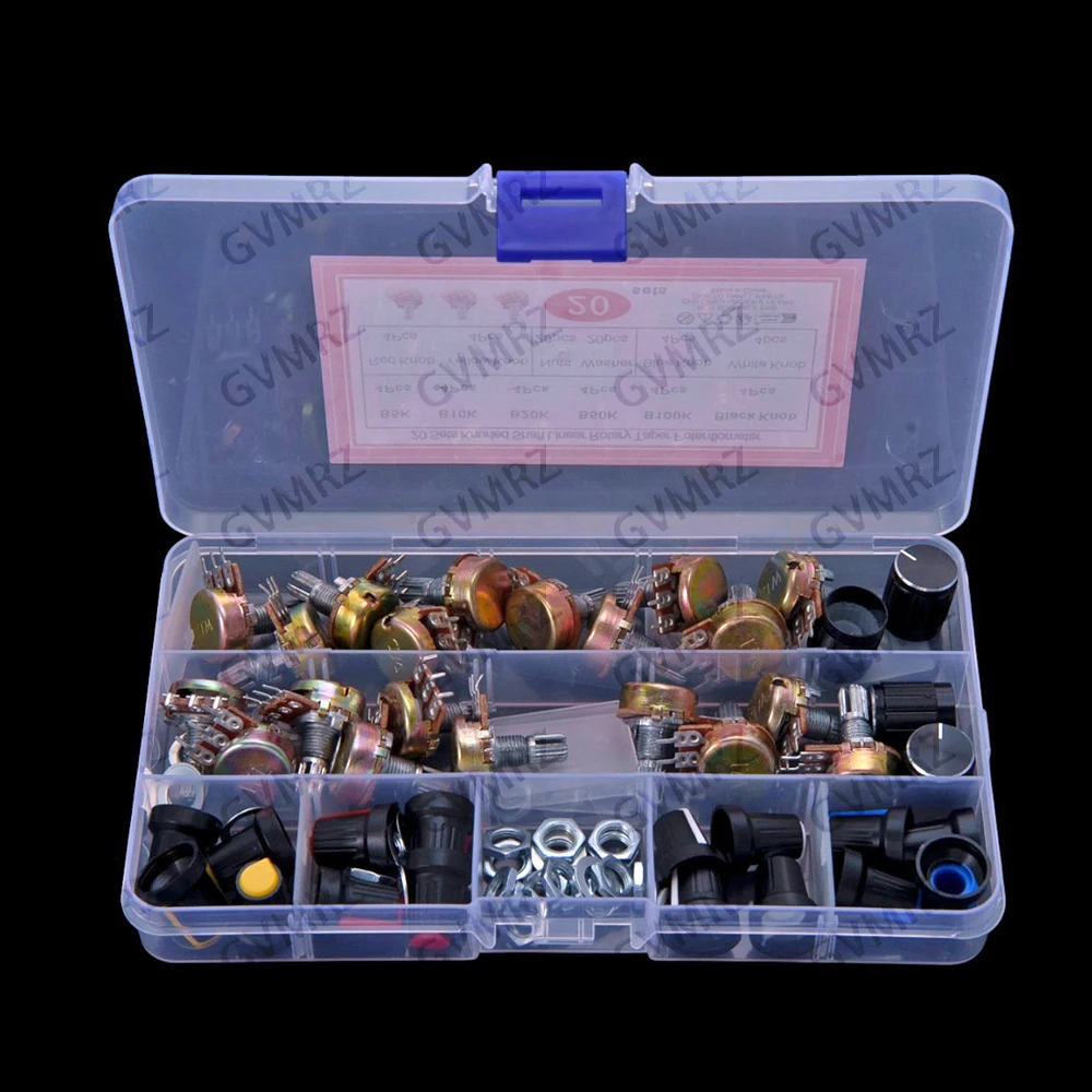 20PCS 5K-100K  50K 100K WH148 potentiometer switches with knob caps 15mm 5K 10K 20K 50K 100K Component