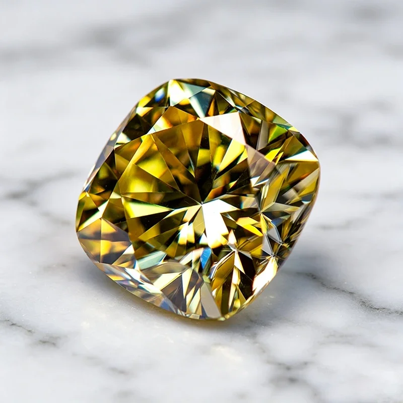Moissanit-Stein, Kissen-Schliff, Zitronengelb, im Labor gezüchteter Edelstein für DIY-Schmuck, Ring, Halskette, Ohrringe, mit Zertifikat – Detail 3