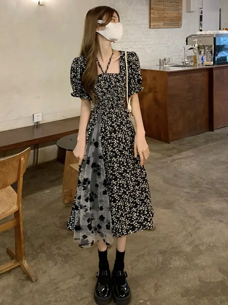 ผู้หญิงฤดูร้อน 2025 ใหม่ Slim ชุดเดรสลายดอกไม้ฝรั่งเศส