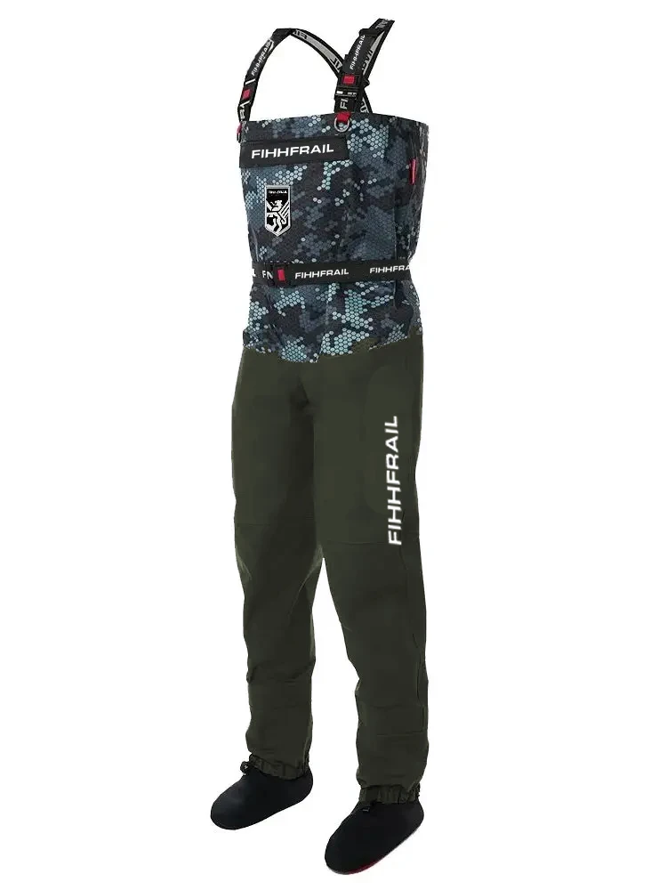 Wasserdichte Neopren-Angelhose für Herren, Tarnfarbene Wathose, Motorradhose, ATV-Fahrradsocke, fliegende Angelwader auf der Brust – Detail 9