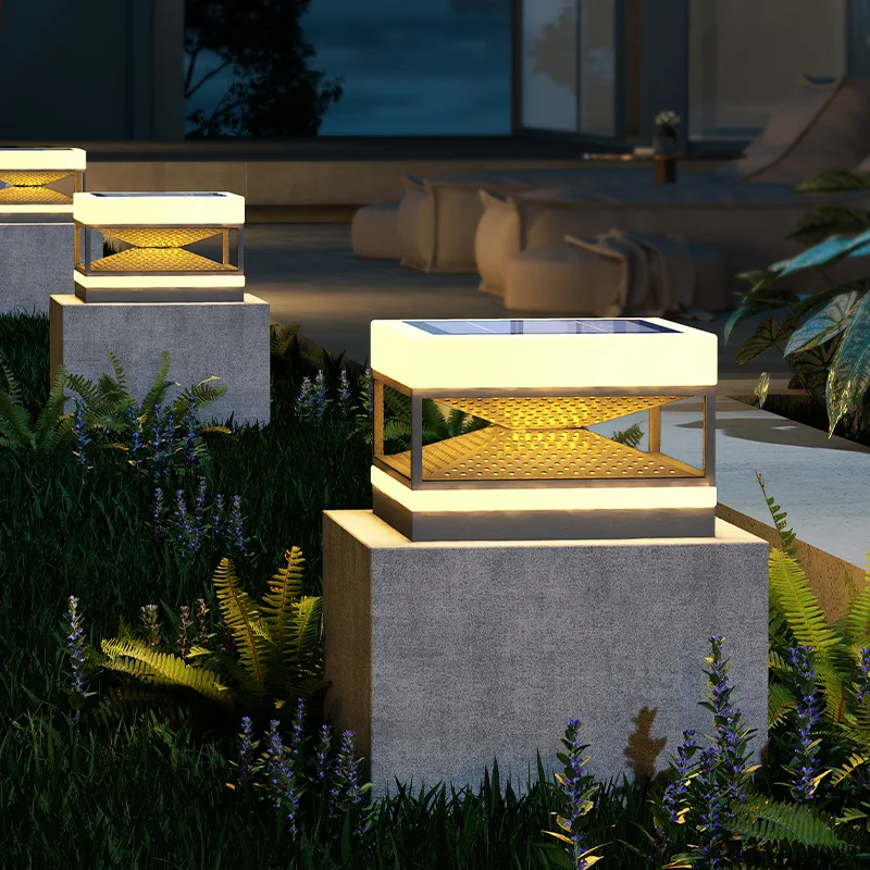 Imagem -02 - Luzes Solares ao ar Livre da Coluna Lâmpada de Parede Led Impermeável Modelo Quadrado Home Decor Portão Decoração de Iluminação do Jardim Energia Solar