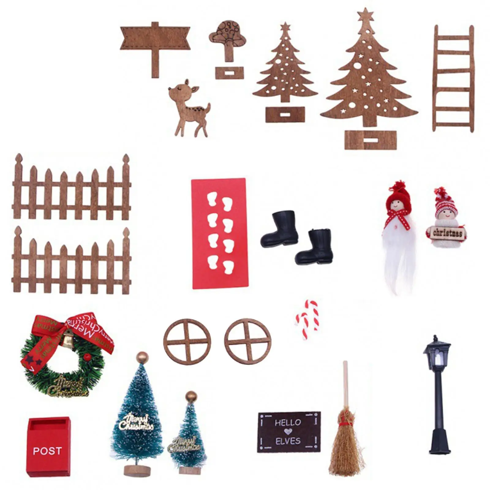 

24x Dollhouse Christmas Decoration Elf Kits Wood Pretend Fairy Figurines Life Scene for Girls Kids Garden Xmas Home Ornaments