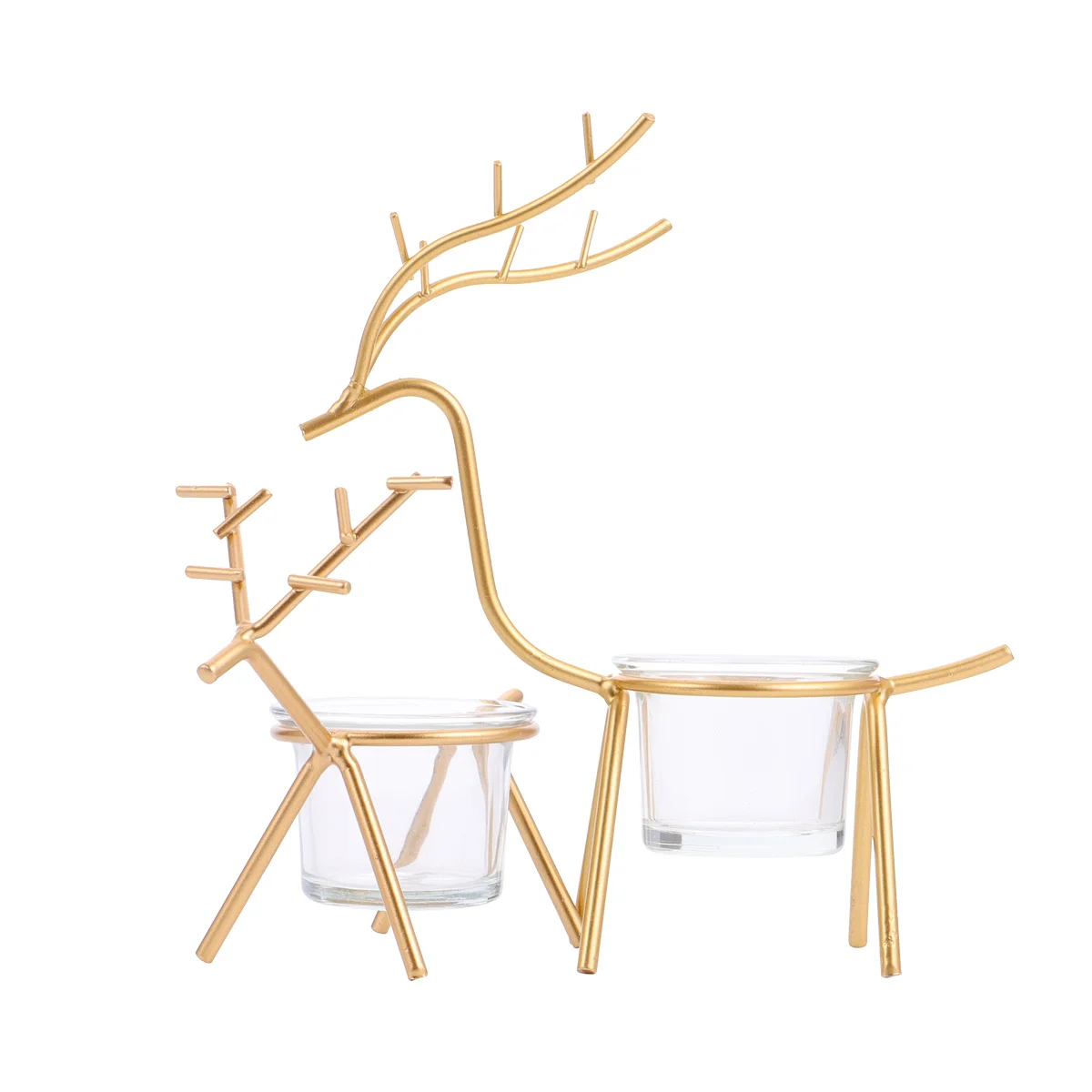 

2Pcs Deer Head Holder Made of High Quality Iron and Glass for Home Decor Holiday Party Decoration Glass Candlestick