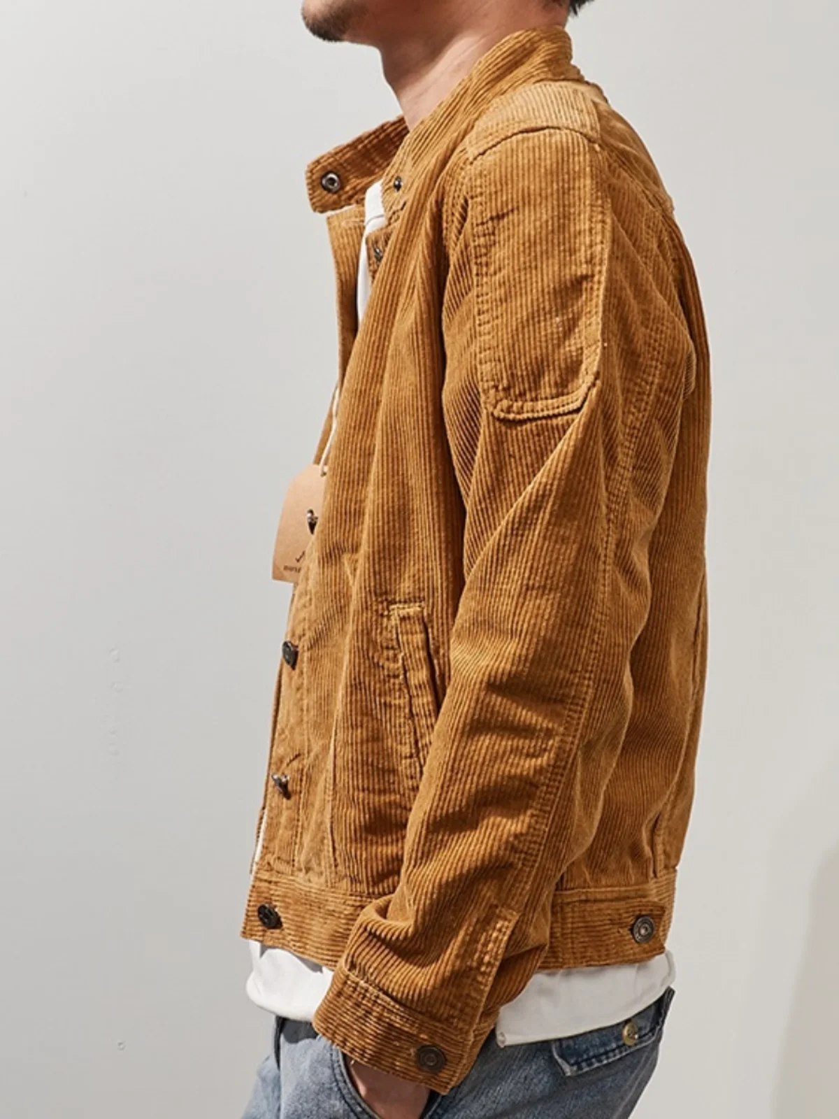 

Ретро-куртка в американском мотоциклетном стиле для мужчин, с воротником-стойкой, из вельвета с вставками, молодежная модная верхняя одежда для осени и зимы