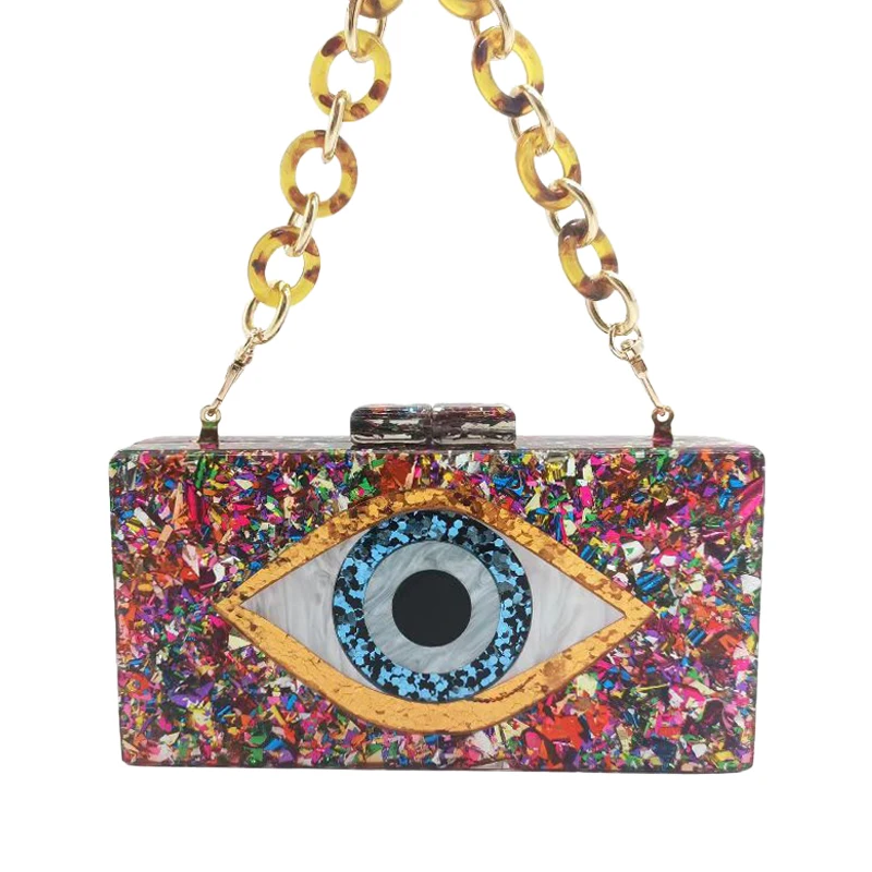 Brand New Design Acrylic Evening Bags Multicolor Sequins Handbag Evil Eye Pattern Clutch Purse Luxury Crossbody Bag Party Wallet