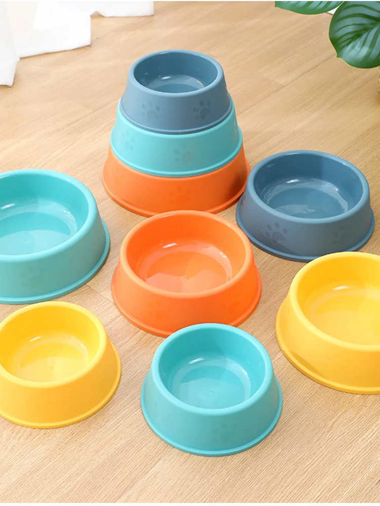 High quality solid color pet bowl Candy color Lightweight plastic single bowl Dog cat pet bowl Pet feeding bowl set