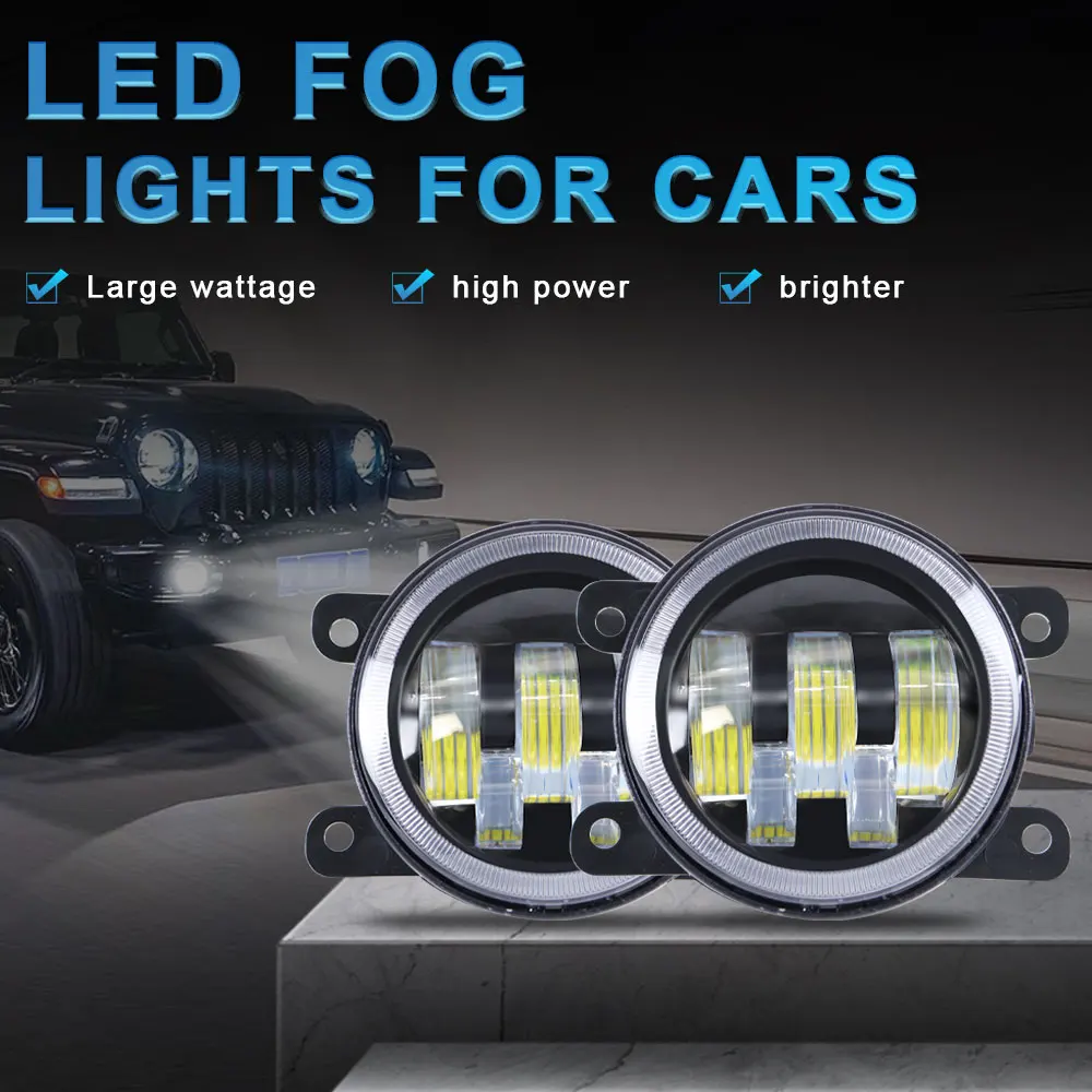 

Двухцветные 4-дюймовые светодиодные противотуманные фары 60 Вт Halo Ring DRL, указатель поворота, автомобильная противотуманная фара в сборе для UTV Wrangler JK TJ LJ Dodge Chrysl