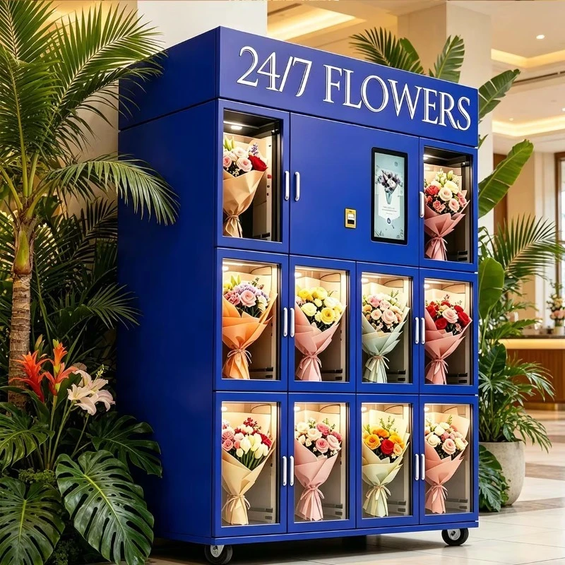 24-Hour self-service flower shop flower vending machine, flower bouquet freezer rose vending machine