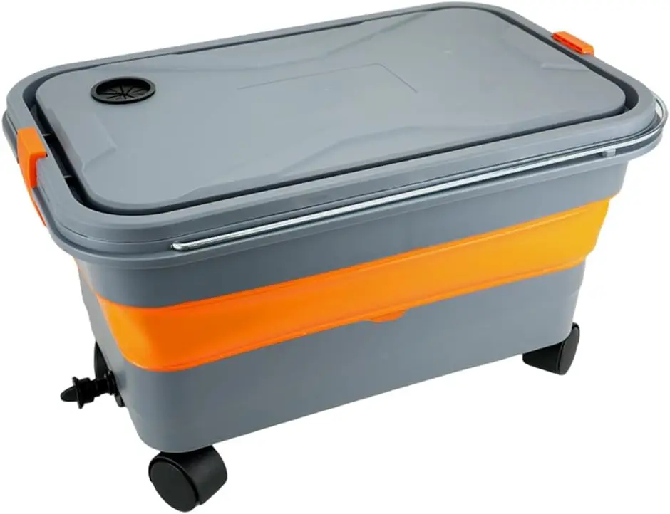 

Glide CB 55 Collapsible Bucket, 5.5Gal Foldable with Wheels, Handle & Drain Plug - Portable for Car Wash, Camping, RV, Pe