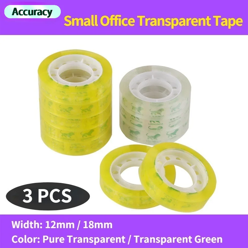 12/18mm 3Pcs Small Office Transparent Tapes School Kids Students Adhesive Tape Packaging Supplies Home Manual Packing Tape