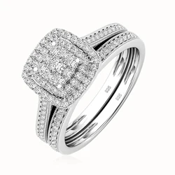 Szjinao conjunto de anel de moissanite, 2 peças, para mulheres, original, prata 925, joias de casamento, luxo, noivado, presente de aniversário, tendência