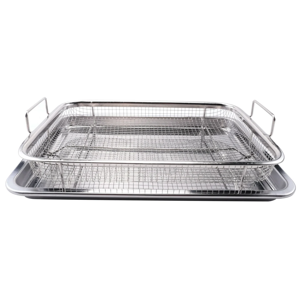 Cesta para freidora de aire para horno, bandeja y sartén para verduras y sartenes de acero inoxidable, freidora de aire de lujo en su horno, juego de 2 piezas, para parrilla