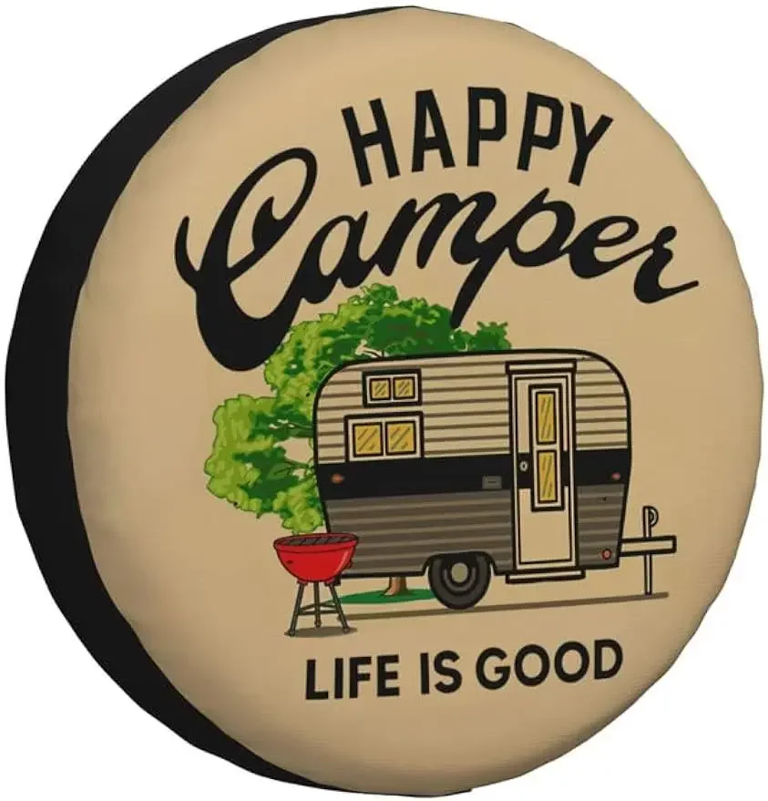 Happy Camper Life Is Good Spare Tire Cover Weatherproof Universal Wheel Protectors for RV Camper Travel Trailer SUV Truck