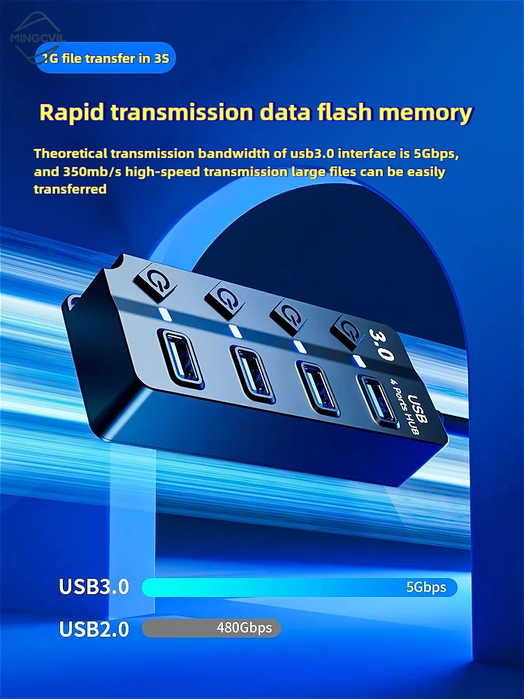 MINGCVIL 30 سنتيمتر كابل USB 3.0 4/7 ميناء متعدد USB الفاصل محور 3.0 USB محور متعدد المتوسع التبديل محور محطات الإرساء