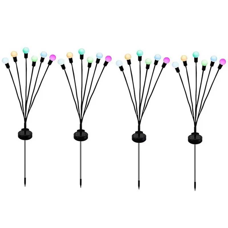 

Солнечные садовые светильники ABUH-4, 4 шт., 6 светодиодов, с эффектом качания, для декора двора и патио, цветные