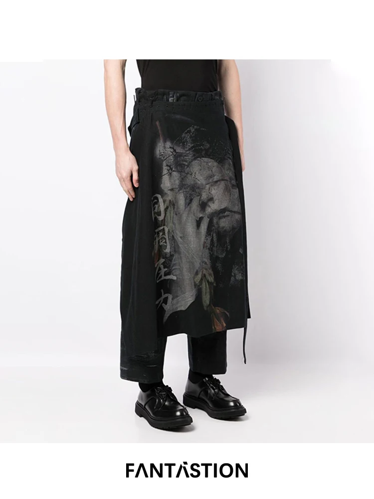 

FANTASTION оригинальный дизайн, брюки-юбка, повседневные винтажные брюки унисекс с каллиграфическим принтом в китайском стиле, широкие брюки до щиколотки