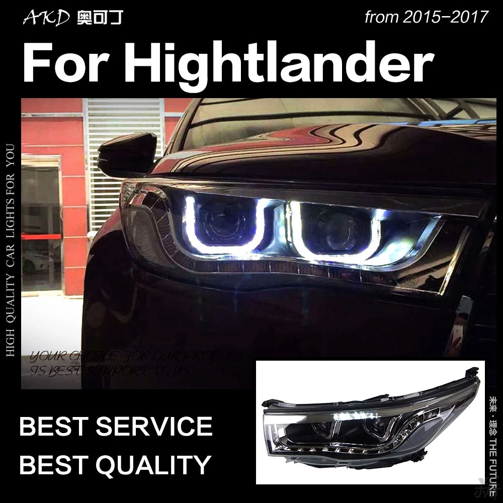 

Car Front Headlights for Toyota Highlander 2015-2017 LED DRL Hid Head Lamp Angel Eye Bi Xenon Bulb Assembly Upgrade Accessories