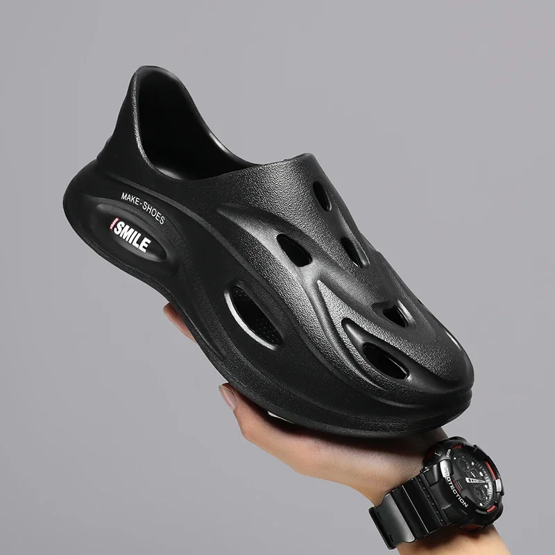 أسود شبشب رجالي أحذية موضة الصيف قباقيب مقاوم للماء حذاء رياضة الشاطئ الانزلاق على الشرائح عادية الراحة النعال قباقيب للرجال