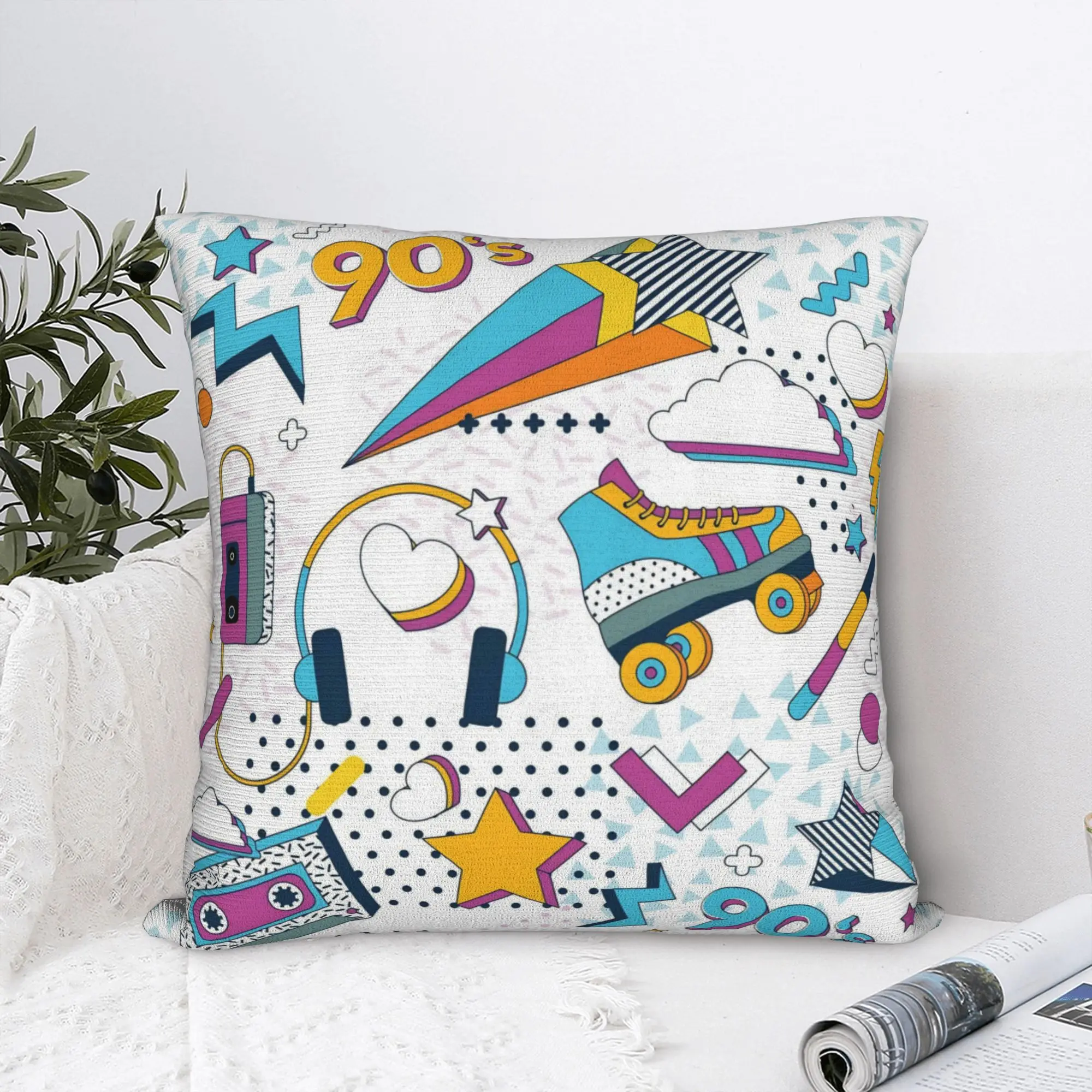 Soft 80s 90s Retro Cassette Tape Boombox Pillowcase Polyester Cushion Cover Decorative Music Throw Pillow Case Cover Bedroom
