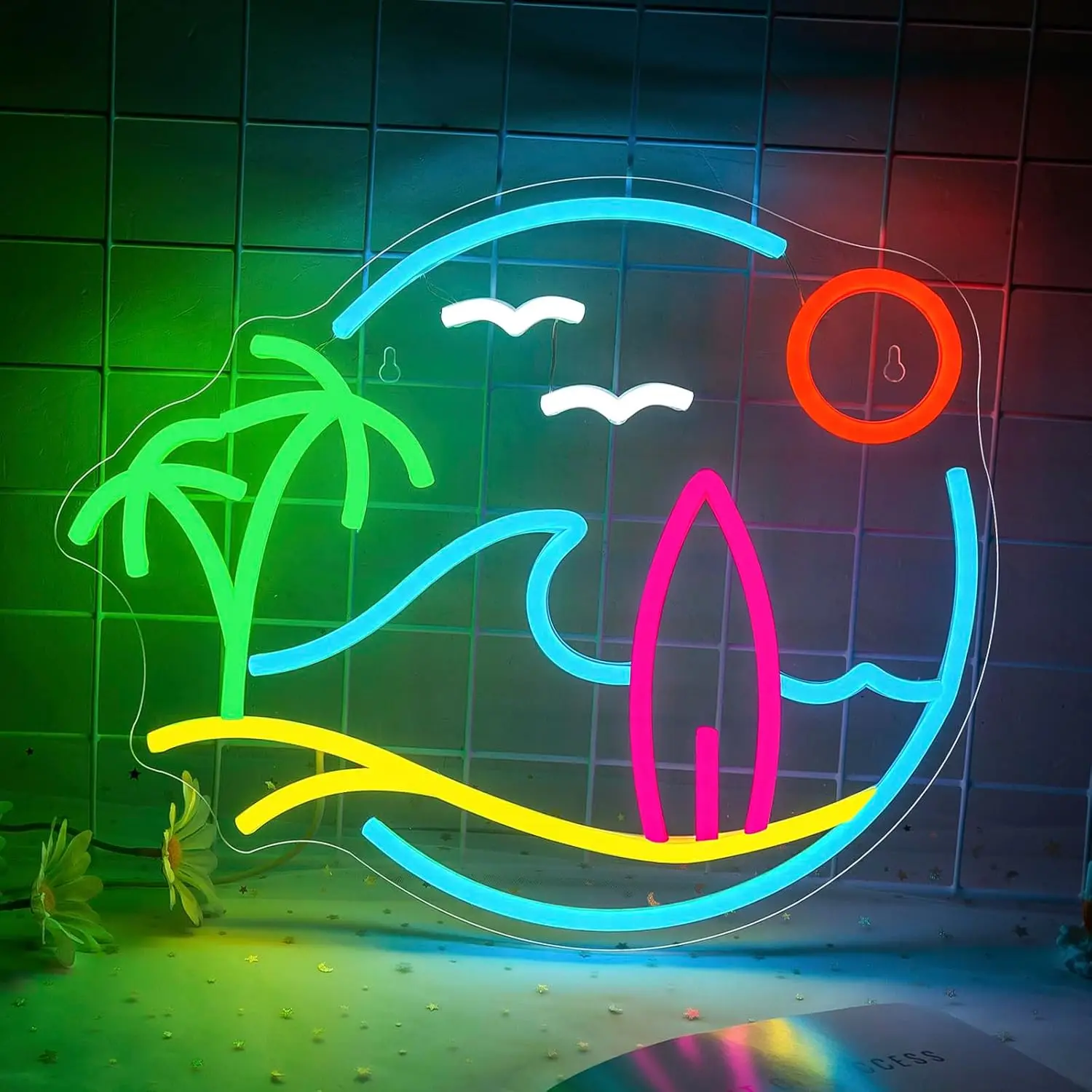 

Wave Palm Tree Neon Sign USB Powered LED Neon Light for Beer Bar Beach Theme Restaurant Party Club Bedroom Decorations Gift